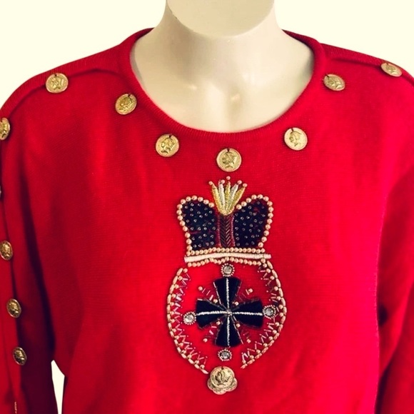 VTG Marisa Christina Red Lambswool/Angora Beaded Sequins Women Sweater Size S - Picture 5 of 14